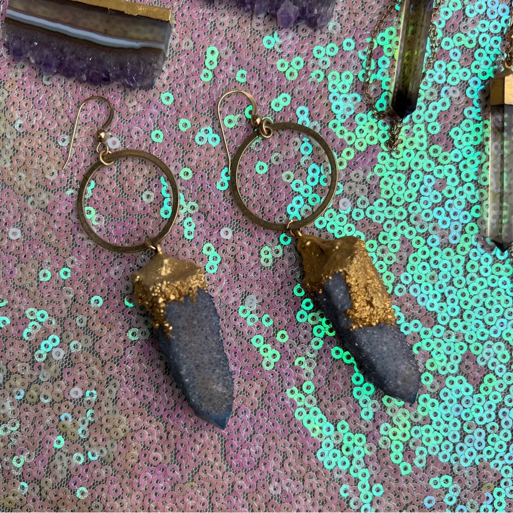 Lot of 3 Crystal Geode Stone Dangle Earrings - Picture 7 of 9